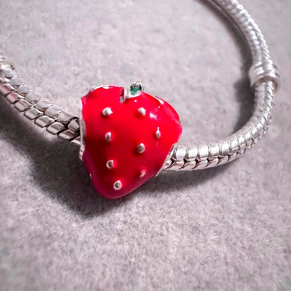 Red Strawberry Charm Bead Enamel Crystal Silver Tone For Pandora Bracelet Women - Picture 8 of 8